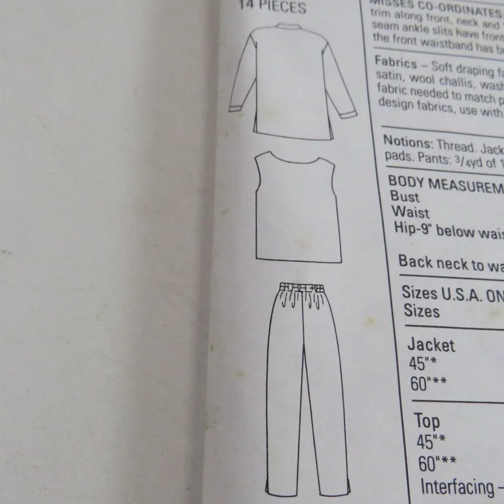 Simplicity 7691 Sewing Pattern EASY UNCUT Top, Jacket, Pants